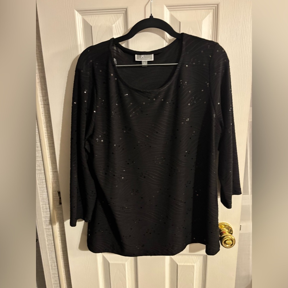 JM Collection Black Textured Top
